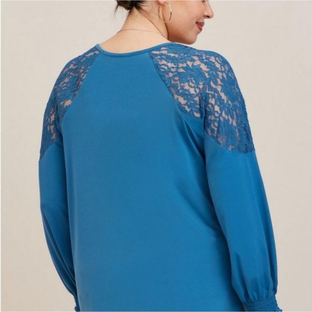 Torrid NWT Studio Knit Lace Shoulder Top Long Sleeve Midnight Teal 0 / L / 12 - Picture 2 of 16